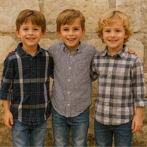 3 Kids Plaid and Striped Shirts - Blue and Gray Size 5